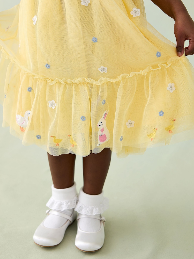 JoJo Maman Bébé Yellow Duck & Bunny Appliqué Hem Tulle Party Dress - Image 5 of 8