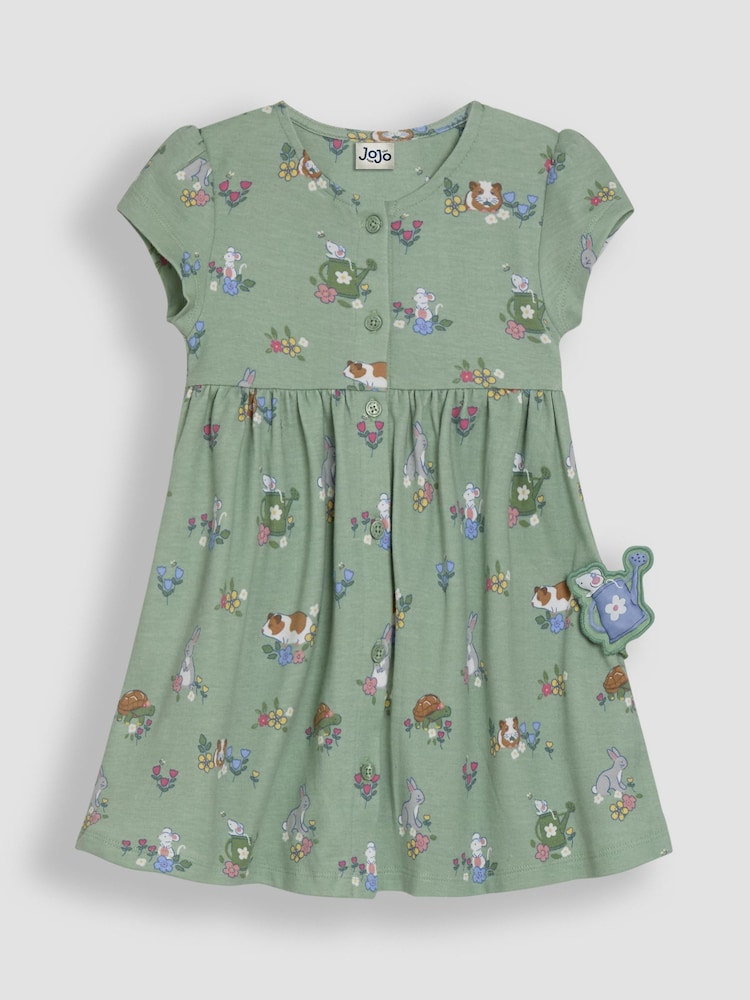 JoJo Maman Bébé Green Guinea Pig Button Through Dress - Image 1 of 3