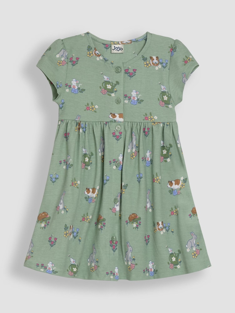JoJo Maman Bébé Green Guinea Pig Button Through Dress - Image 2 of 3
