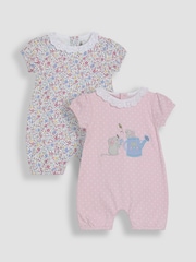 JoJo Maman Bébé Pink Mouse Applique 2 Pack Broderie Collar Rompers - Image 1 of 7