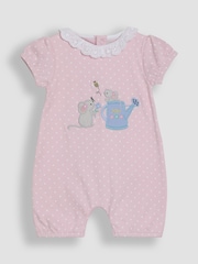 JoJo Maman Bébé Pink Mouse Applique 2 Pack Broderie Collar Rompers - Image 2 of 7