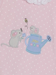 JoJo Maman Bébé Pink Mouse Applique 2 Pack Broderie Collar Rompers - Image 6 of 7