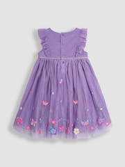 JoJo Maman Bébé Lilac Purple Butterfly Ruffle Front Embroidered Tulle Party Dress - Image 2 of 3