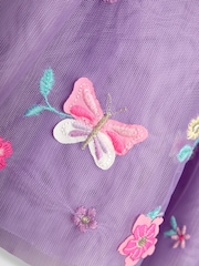 JoJo Maman Bébé Lilac Purple Butterfly Ruffle Front Embroidered Tulle Party Dress - Image 3 of 3