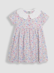 Estampa floral rosa Cherry Ditsy - Vestido JoJo Maman Bébé Peter Pan com gola e botões frontais 100% algodão - Imagem 1 de 4