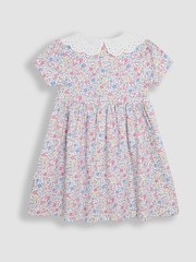 Estampa floral rosa Cherry Ditsy - Vestido JoJo Maman Bébé Peter Pan com gola e botões frontais 100% algodão - Imagem 2 de 4