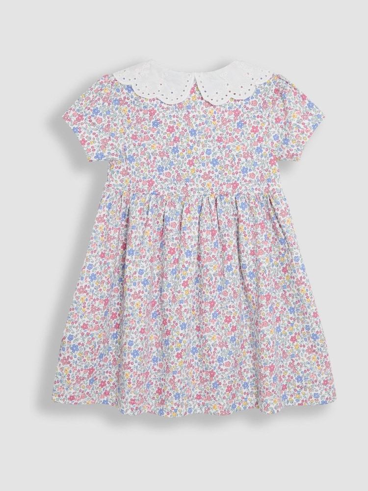 Estampa floral rosa Cherry Ditsy - Vestido JoJo Maman Bébé Peter Pan com gola e botões frontais 100% algodão - Imagem 2 de 4