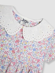 Estampa floral rosa Cherry Ditsy - Vestido JoJo Maman Bébé Peter Pan com gola e botões frontais 100% algodão - Imagem 3 de 4