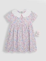 Estampa floral rosa Cherry Ditsy - Vestido JoJo Maman Bébé Peter Pan com gola e botões frontais 100% algodão - Imagem 4 de 4