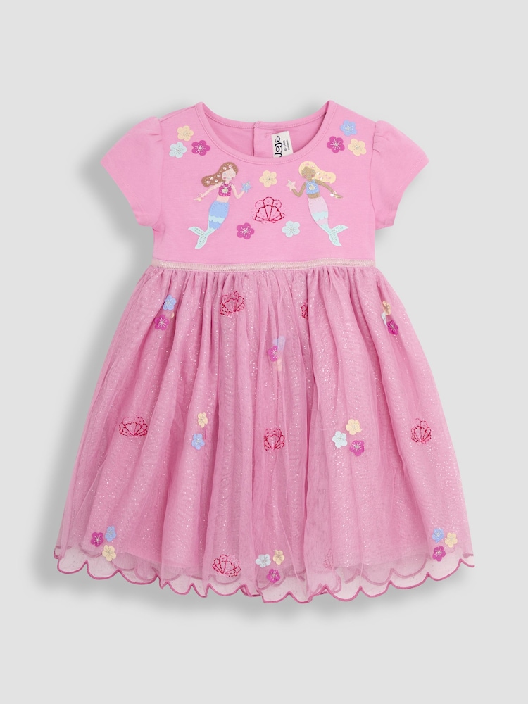 JoJo Maman Bébé Pink Mermaid Appliqué Tulle Party Dress - Image 1 of 3