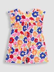 JoJo Maman Bébé Bright Fuchsia Floral Seersucker Frill Sleeve Playsuit - Image 1 of 3