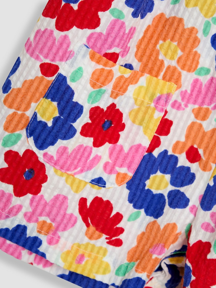 JoJo Maman Bébé Bright Fuchsia Floral Seersucker Frill Sleeve Playsuit - Image 3 of 3