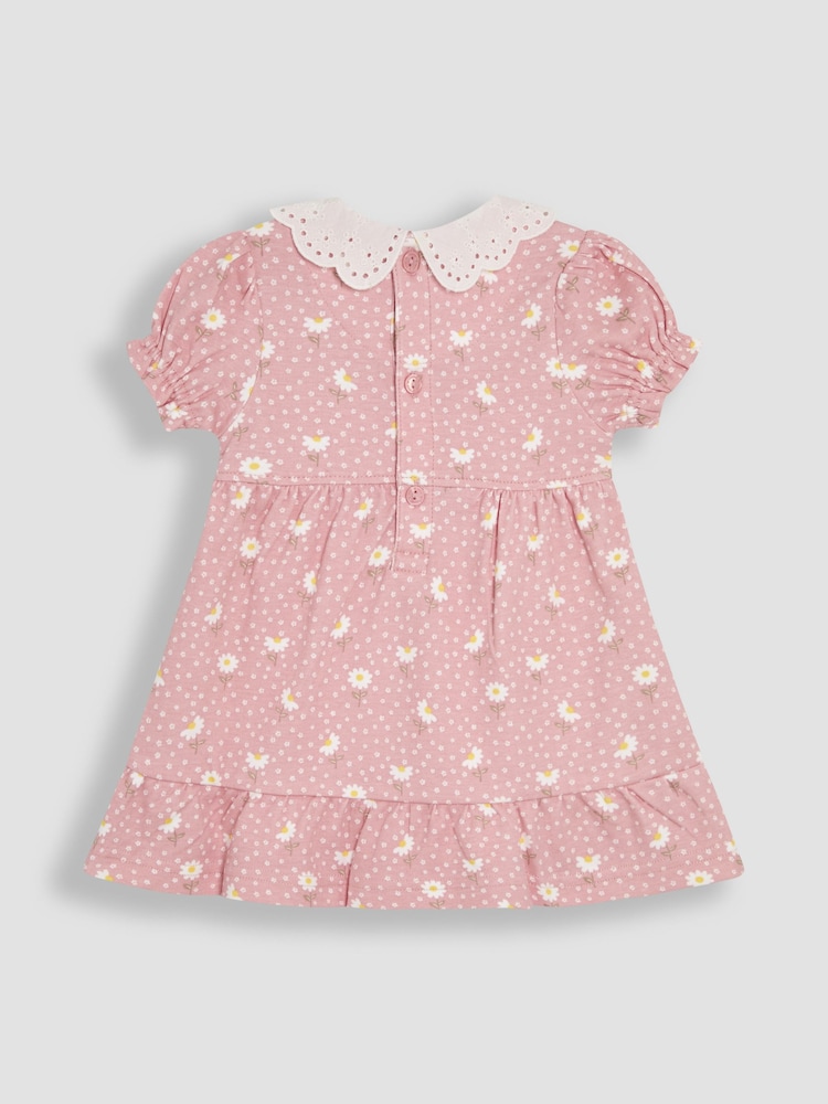 JoJo Maman Bébé Pink Floral Print Broderie Collar Smocked Dress - Image 2 of 3