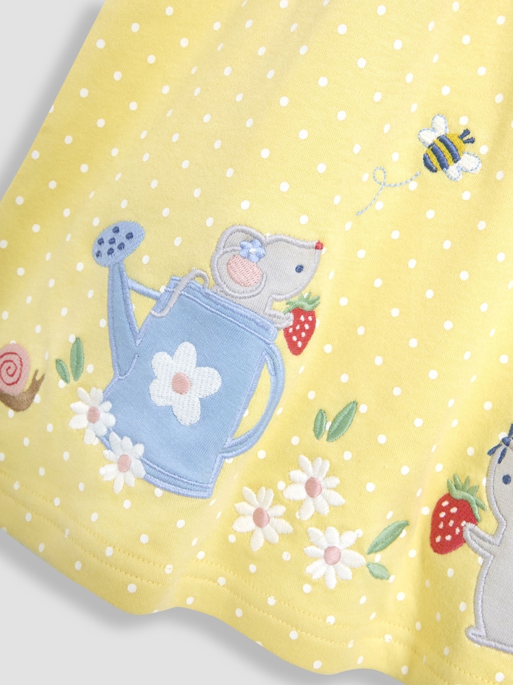 JoJo Maman Bébé Yellow Mouse Appliqué Button Front Dress - Image 3 of 3