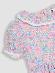 JoJo Maman Bébé Coral Pink Tropical Floral Print Puff Sleeve Dress - Image 3 of 3