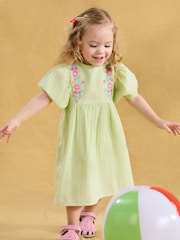 JoJo Maman Bébé Green Floral Embroidered Balloon Sleeve Dress - Image 1 of 3