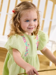 JoJo Maman Bébé Green Floral Embroidered Balloon Sleeve Dress - Image 2 of 3