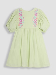 JoJo Maman Bébé Green Floral Embroidered Balloon Sleeve Dress - Image 3 of 3