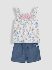 JoJo Maman Bébé Blue Mermaid Scene 2-Piece Pet in Pocket Smocked Blouse & Shorts Set - Image 1 of 6