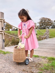 JoJo Maman Bébé Pink Floral Embroidered Balloon Sleeve Dress - Image 1 of 4