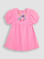 JoJo Maman Bébé Pink Floral Embroidered Balloon Sleeve Dress - Image 2 of 4