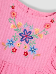JoJo Maman Bébé Pink Floral Embroidered Balloon Sleeve Dress - Image 3 of 4