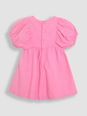 JoJo Maman Bébé Pink Floral Embroidered Balloon Sleeve Dress - Image 4 of 4