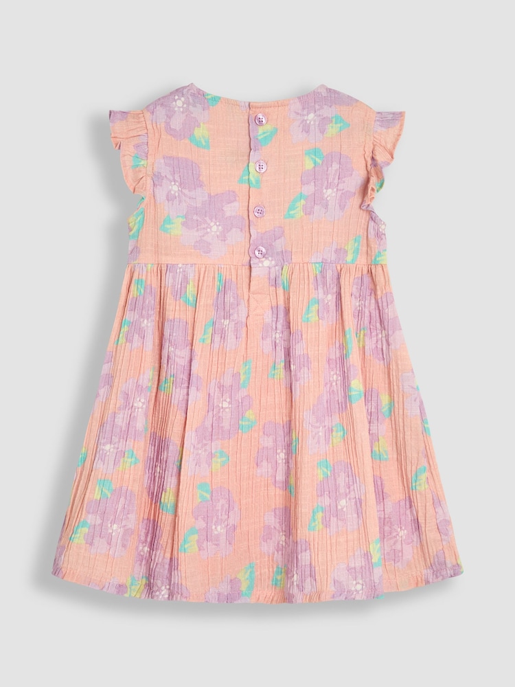 JoJo Maman Bébé Coral Pink Tropical Floral Smocked Summer Dress - Image 2 of 6
