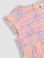 JoJo Maman Bébé Coral Pink Tropical Floral Smocked Summer Dress - Image 6 of 6