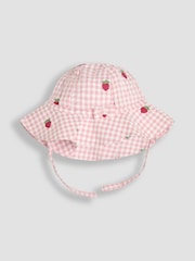 JoJo Maman Bébé Pink Gingham 2-Piece Strawberry Embroidered Smocked Romper & Hat Set - Image 4 of 6