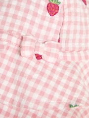 JoJo Maman Bébé Pink Gingham 2-Piece Strawberry Embroidered Smocked Romper & Hat Set - Image 6 of 6