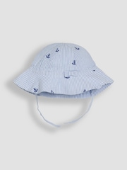 JoJo Maman Bébé Blue Stripe Nautical Embroidered Sunsuit & Hat Set 2 Piece - Image 3 of 4