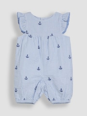 JoJo Maman Bébé Blue Stripe Nautical Embroidered Sunsuit & Hat Set 2 Piece - Image 4 of 4