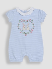 JoJo Maman Bébé Blue Bunny Applique 2 Pack Broderie Collar Rompers - Image 2 of 7