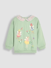 JoJo Maman Bébé Green Fairy Frill Collar Appliqué 100% Cotton Sweatshirt - Image 2 of 4