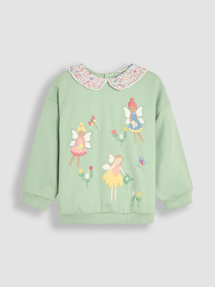 JoJo Maman Bébé Green Fairy Frill Collar Appliqué 100% Cotton Sweatshirt - Image 2 of 4