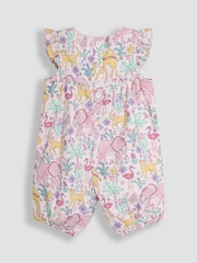 JoJo Maman Bébé Coral Pink Tropical Animals Pretty Ruffle Shoulder Sunsuit - Image 2 of 3