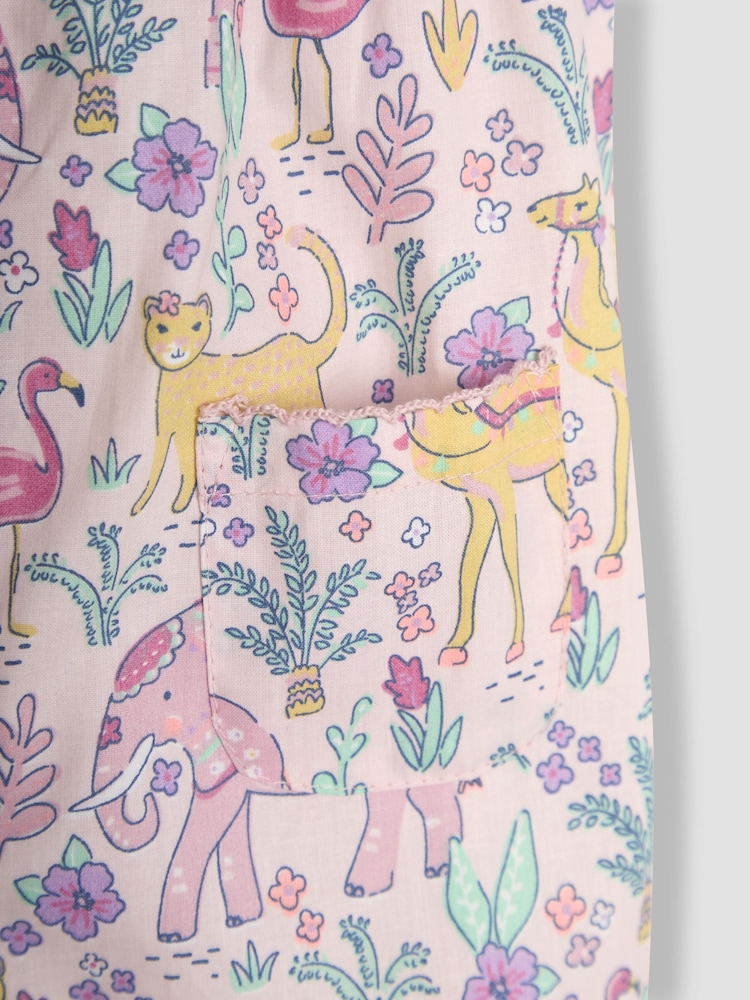 JoJo Maman Bébé Coral Pink Tropical Animals Pretty Ruffle Shoulder Sunsuit - Image 3 of 3
