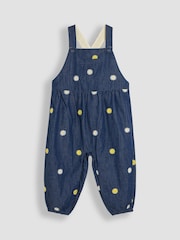 JoJo Maman Bébé Chambray Blue Daisy & Sunflower Floral Print Embroidered Dungarees - Image 1 of 3