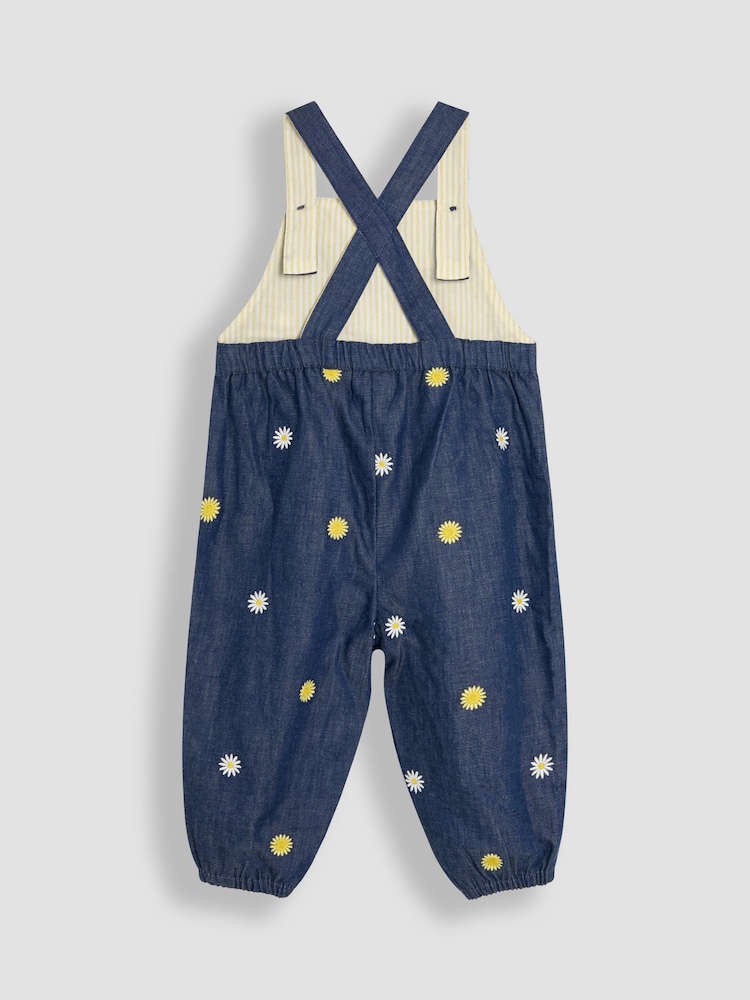 JoJo Maman Bébé Chambray Blue Daisy & Sunflower Floral Print Embroidered Dungarees - Image 2 of 3 JoJo Maman Bébé Chambray Blue Daisy & Sunflower Floral Print Embroidered Dungarees - Image 2 of 3
