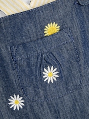 JoJo Maman Bébé Chambray Blue Daisy & Sunflower Floral Print Embroidered Dungarees - Image 3 of 3