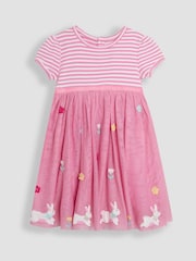 JoJo Maman Bébé Pink Bunny Appliqué Hem Tulle Party Dress - Image 1 of 3