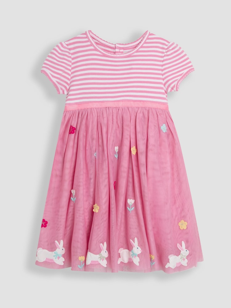 JoJo Maman Bébé Pink Bunny Appliqué Hem Tulle Party Dress - Image 1 of 3