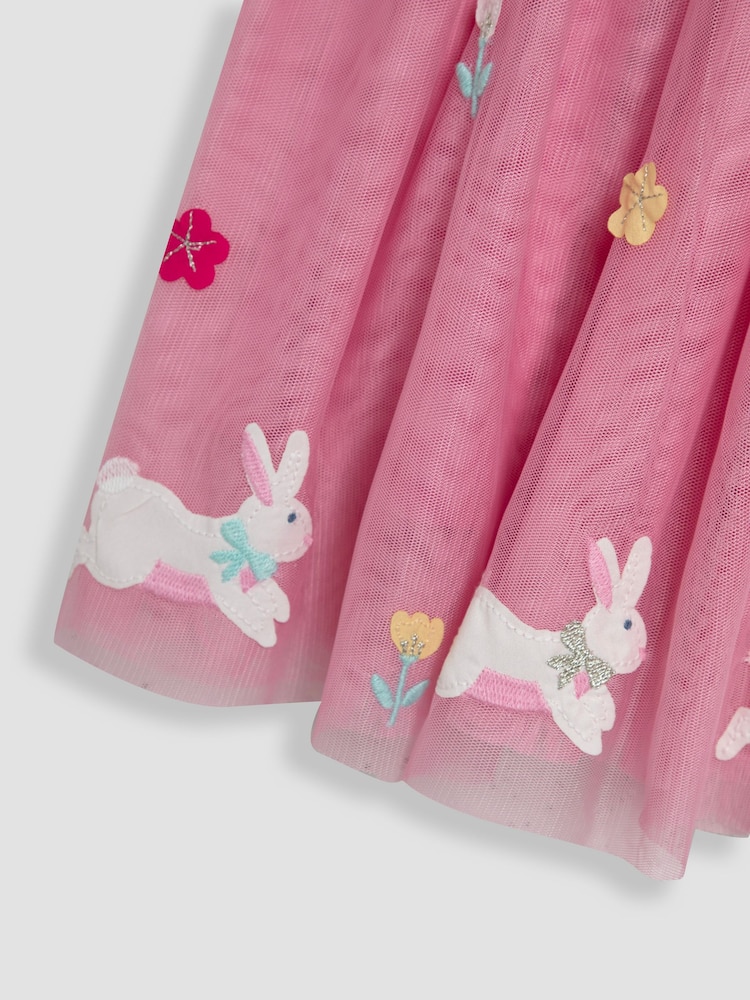 JoJo Maman Bébé Pink Bunny Appliqué Hem Tulle Party Dress - Image 3 of 3