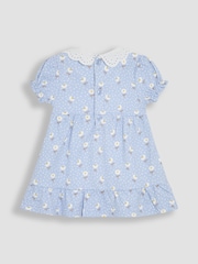 JoJo Maman Bébé Blue Floral Print Broderie Collar Smocked Dress - Image 2 of 3