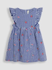 JoJo Maman Bébé Blue Strawberry & Watermelon Embroidered Pretty Summer Dress - Image 1 of 3