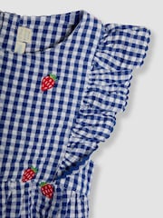 JoJo Maman Bébé Blue Strawberry & Watermelon Embroidered Pretty Summer Dress - Image 3 of 3