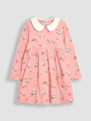 Amigos da cobaia rosa & - Vestido JoJo Maman Bébé 100% algodão Peter Pan com gola Peter Pan na frente e manga comprida - Imagem 1 de 4