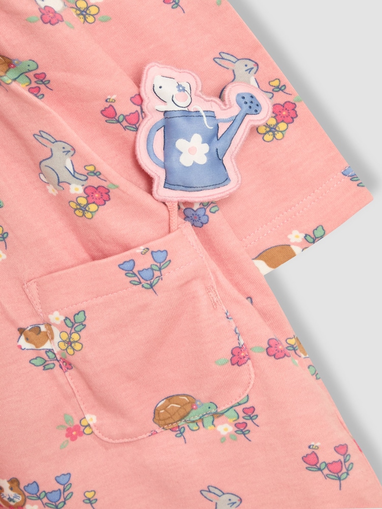 Amigos da cobaia rosa & - Vestido JoJo Maman Bébé 100% algodão Peter Pan com gola Peter Pan na frente e manga comprida - Imagem 4 de 4