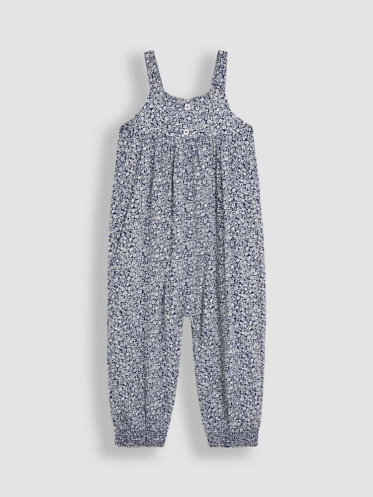 JoJo Maman Bébé Navy Ditsy Floral Button Front Jumpsuit - Image 1 of 3